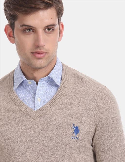 U.S.Polo Association Men'S Casual Wear Solid Beige Sweater